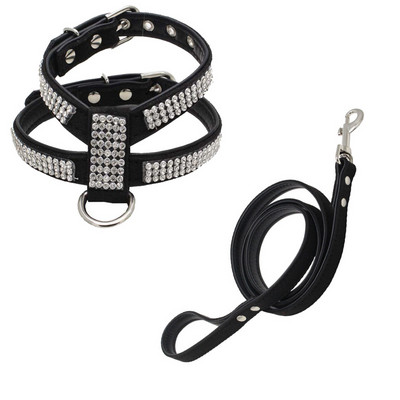 Σετ λουριών με λουρί για σκύλους στρας για μικρούς μεσαίους σκύλους Γιλέκο κουταβιού γάτας από ύφασμα ρυθμιζόμενο δερμάτινο λουρί Τσιουάουα