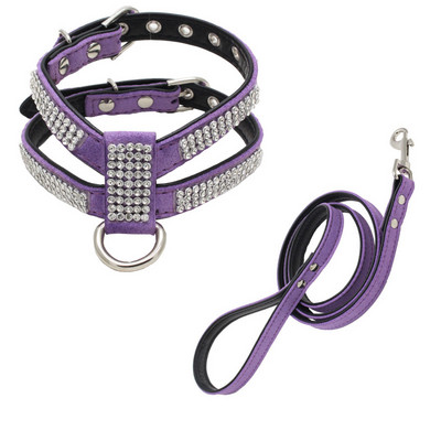 Σετ λουριών με λουρί για σκύλους στρας για μικρούς μεσαίους σκύλους Γιλέκο κουταβιού γάτας από ύφασμα ρυθμιζόμενο δερμάτινο λουρί Τσιουάουα