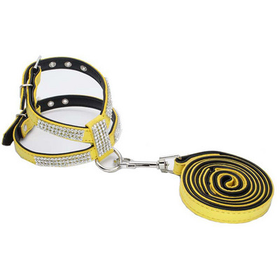 Σετ λουριών με λουρί για σκύλους στρας για μικρούς μεσαίους σκύλους Γιλέκο κουταβιού γάτας από ύφασμα ρυθμιζόμενο δερμάτινο λουρί Τσιουάουα