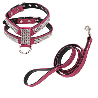 Σετ λουριών με λουρί για σκύλους στρας για μικρούς μεσαίους σκύλους Γιλέκο κουταβιού γάτας από ύφασμα ρυθμιζόμενο δερμάτινο λουρί Τσιουάουα