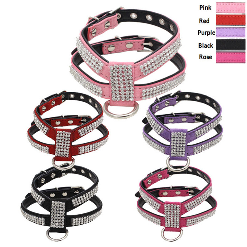 Σετ λουριών με λουρί για σκύλους στρας για μικρούς μεσαίους σκύλους Γιλέκο κουταβιού γάτας από ύφασμα ρυθμιζόμενο δερμάτινο λουρί Τσιουάουα