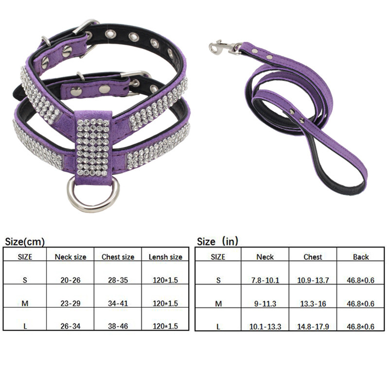 Σετ λουριών με λουρί για σκύλους στρας για μικρούς μεσαίους σκύλους Γιλέκο κουταβιού γάτας από ύφασμα ρυθμιζόμενο δερμάτινο λουρί Τσιουάουα