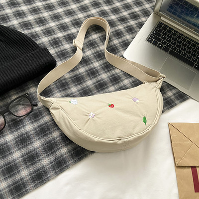 Γυναικεία τσάντα ώμου Crescent Κέντημα κινουμένων σχεδίων Απλό καθημερινό πορτοφόλι Ελαφρύ που κλείνει με φερμουάρ Γυναικεία τσάντα γνωριμιών