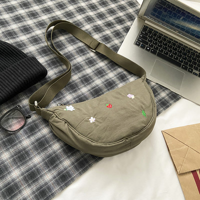 Γυναικεία τσάντα ώμου Crescent Κέντημα κινουμένων σχεδίων Απλό καθημερινό πορτοφόλι Ελαφρύ που κλείνει με φερμουάρ Γυναικεία τσάντα γνωριμιών