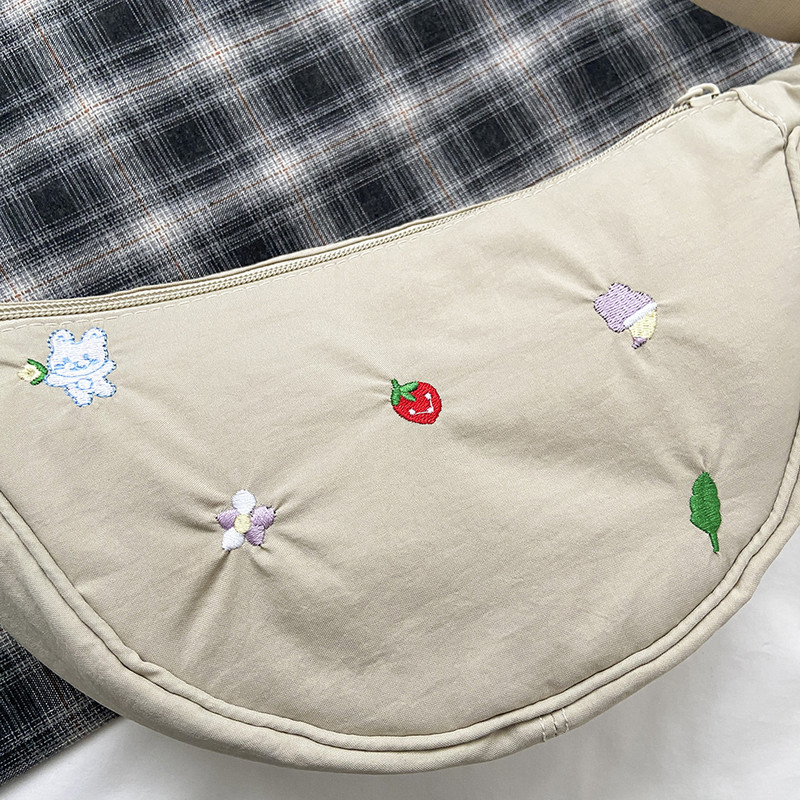 Γυναικεία τσάντα ώμου Crescent Κέντημα κινουμένων σχεδίων Απλό καθημερινό πορτοφόλι Ελαφρύ που κλείνει με φερμουάρ Γυναικεία τσάντα γνωριμιών