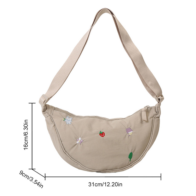 Γυναικεία τσάντα ώμου Crescent Κέντημα κινουμένων σχεδίων Απλό καθημερινό πορτοφόλι Ελαφρύ που κλείνει με φερμουάρ Γυναικεία τσάντα γνωριμιών