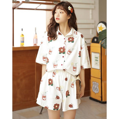 Floral γυναικείες πυτζάμες Πυτζάμες Σορτς Κορεατικά Σαλόνια Πιτζάμα Χαριτωμένα καλοκαιρινά σετ δύο τεμαχίων Νυχτερινό κοστούμι για το σπίτι