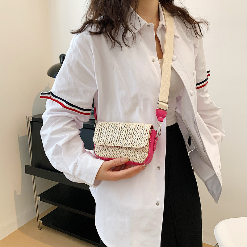 Μικρή τετράγωνη ψάθινη τσάντα για γυναίκες 2023 Καλοκαιρινές τσάντες χιαστί ώμου Πακέτο μέσης Rattan Beach Lady πορτοφόλια ταξιδιού Τσάντες Bolsa