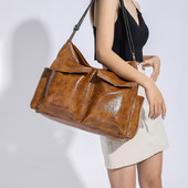 Vintage μονόχρωμο δερμάτινο γυναικείο τσαντάκι ώμου Απλή τσάντα με φαρδύ λουράκι ρετρό τσάντα χιαστί μαξιλαριού