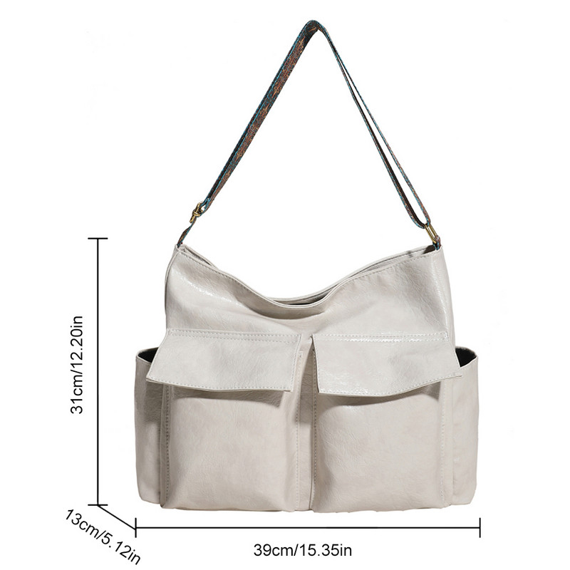 Vintage μονόχρωμο δερμάτινο γυναικείο τσαντάκι ώμου Απλή τσάντα με φαρδύ λουράκι ρετρό τσάντα χιαστί μαξιλαριού