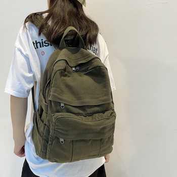 Σχολική τσάντα ώμους μαθητή μεγάλης χωρητικότητας Χακί σακίδιο πλάτης μόδας καμβά σακίδια πλάτης Γυναικεία κολεγιακή τσάντα για υπολογιστή για εφήβους mochila