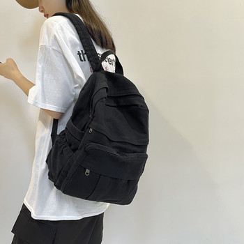 Ученическа чанта Ученическа чанта за рамене с голям капацитет Раница в цвят каки Модни платнени раници Женска колежанска чанта за компютър mochila