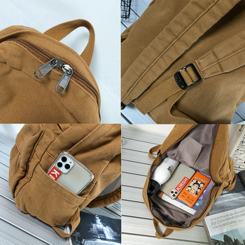 Ученическа чанта Ученическа чанта за рамене с голям капацитет Раница в цвят каки Модни платнени раници Женска колежанска чанта за компютър mochila