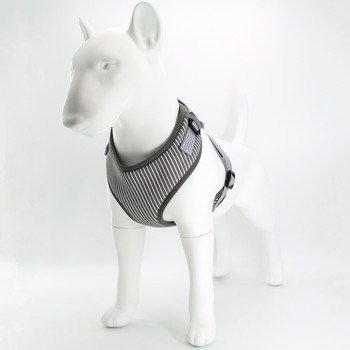 Collarlogo Регулируем нашийник за домашни кучета Издръжлив, мек, сладък, креативен дизайн на сиви райета, каишка, неопренов колан, дозатор за торбичка за изпражнения