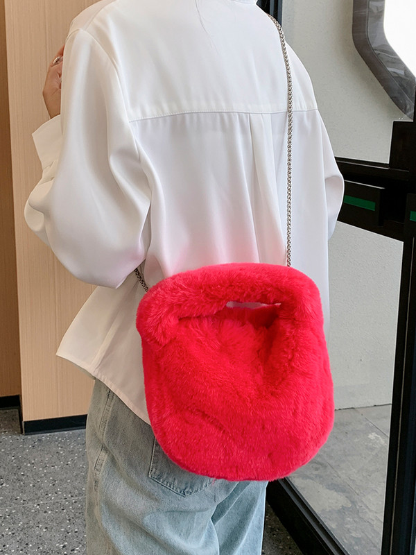 Γυναικεία τσάντα μόδας χειμωνιάτικης ψεύτικη γούνα Λούτρινη μονόχρωμη αλυσίδα τσάντα χιαστί Απαλή, κομψή, μικρή τσάντα σχεδιαστή τσάντα ώμου