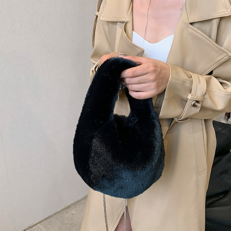 Γυναικεία τσάντα μόδας χειμωνιάτικης ψεύτικη γούνα Λούτρινη μονόχρωμη αλυσίδα τσάντα χιαστί Απαλή, κομψή, μικρή τσάντα σχεδιαστή τσάντα ώμου