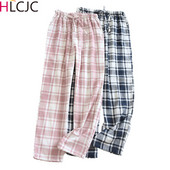 Ζευγάρι καρό παντελόνι Βαμβακερό μακρύ παντελόνι Casual λεπτό σπιτικό παντελόνι χαλαρό κορδόνι ύπνου παντελόνι Γυναικεία ροζ καρό πιτζάμα ανδρικό παντελόνι