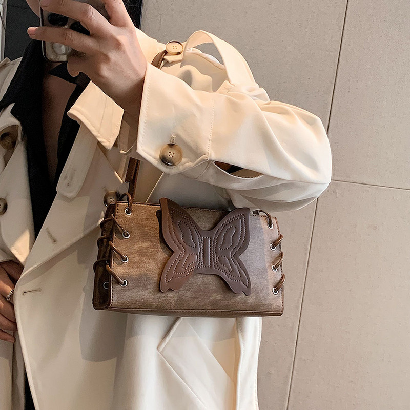 Γυναικεία τσάντα μπαλωμένη πεταλούδα Ευέλικτη τσάντα χειρός Vintage Tote με φερμουάρ Δερμάτινη τσάντα Hobo Φθινόπωρο Χειμώνας Τσάντα γνωριμιών