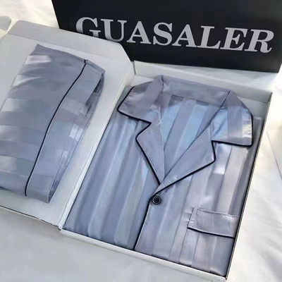 Γυναικεία Σετ Πυτζάμες Μεταξωτό Σατέν 2022 Κοντό μανίκι Σετ Πυτζάμες με ριγέ Πυτζάμες Γυναικεία Σαλόνια με Κουμπιά Πιτζάμα