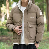 Jachetă de puf pentru bărbați la modă, guler în picioare, haine scurte mozabile, iarna 2023 în stil coreean, îmbrăcăminte exterioară îngroșată și caldă.