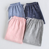 Pijamale de toamnă, din tifon de bumbac, pentru cupluri, pantaloni de acasă, pantaloni largi imprimați pentru dormit, în stil japonez, pentru femei, pantaloni pentru bărbați, pijama