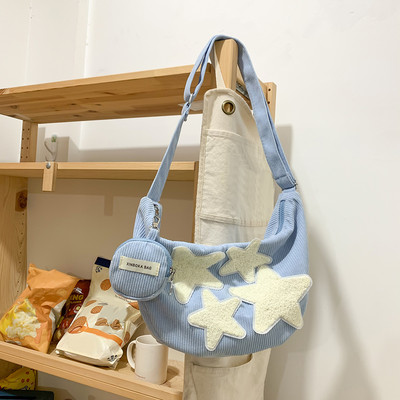 Dámska polmesiacová kabelka s vreckom na mince, manšestrová crossbody kabelka, ľahká a všestranná tote kabelka s popruhom, nastaviteľným volne stojacim náhrdelníkom