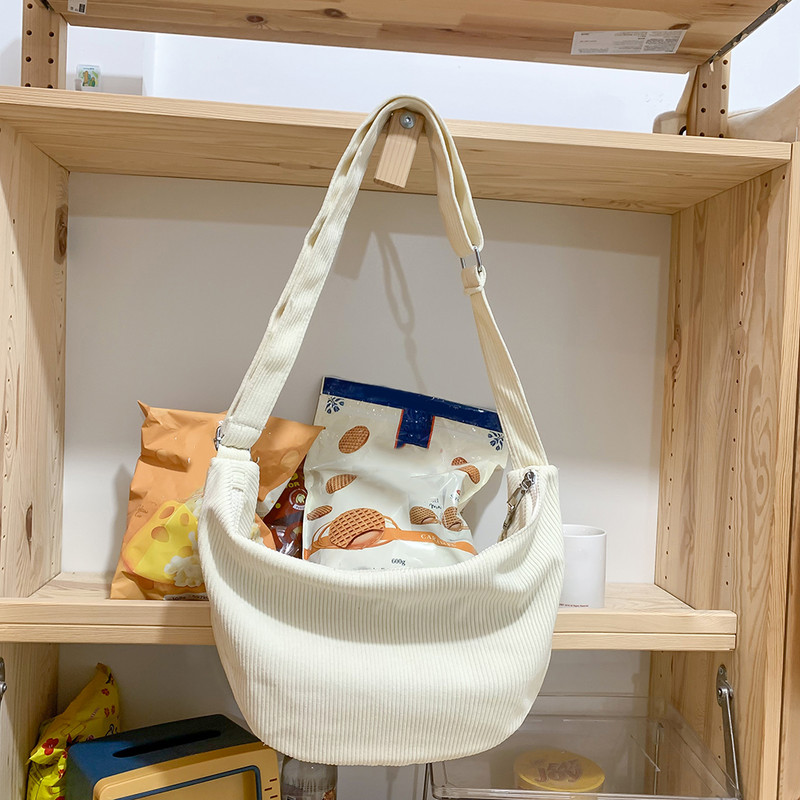Dámska polmesiacová kabelka s vreckom na mince, manšestrová crossbody kabelka, ľahká a všestranná tote kabelka s popruhom, nastaviteľným volne stojacim náhrdelníkom