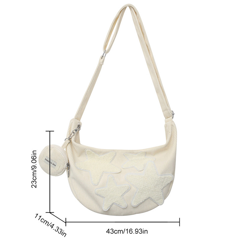 Dámska polmesiacová kabelka s vreckom na mince, manšestrová crossbody kabelka, ľahká a všestranná tote kabelka s popruhom, nastaviteľným volne stojacim náhrdelníkom