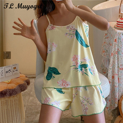 Pajamas Set for Women Summer Sleepwear Cotton Pyjamas Set Tank Top Shorts Cute Underwear Set Soft Sleeveless Nightwear