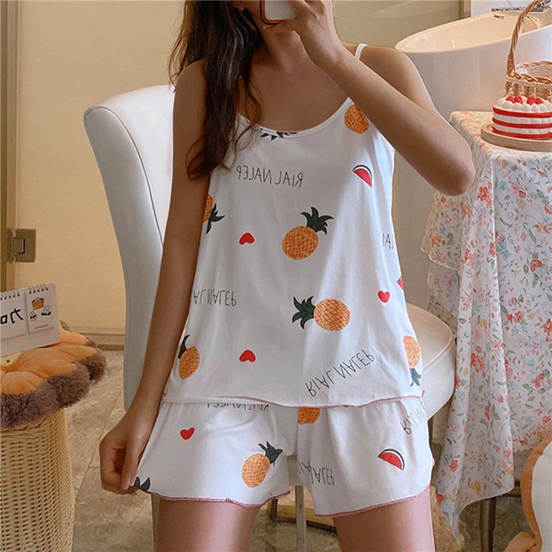 Pidžaamakomplekt naistele Suvised magamisriided Puuvillane pidžaamakomplekt Lühikesed püksid Armsad aluspesukomplektid Pehmed varrukateta öörõivad