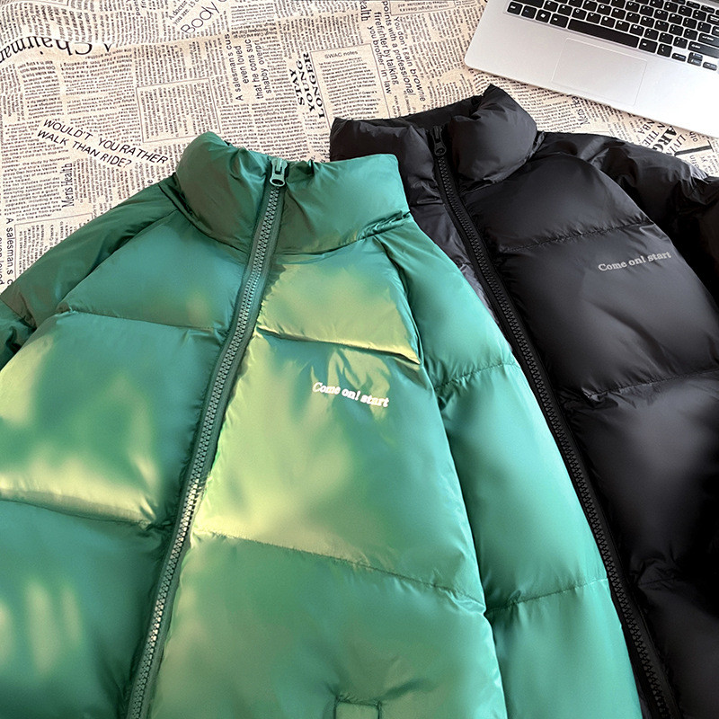 Sügistalvine meeste soe kaelusega sulejope Korea moe suur suur valge pardi sule paks jope meeste must valge roheline