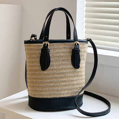 Καλοκαιρινή υφασμένη τσάντα ώμου Γυναικεία τσάντα με κουβά παραλίας Γυναικεία ψάθινα πλεκτή χειροποίητη τσάντα τσάντα μεγάλης χωρητικότητας Τσάντες ταξιδιού
