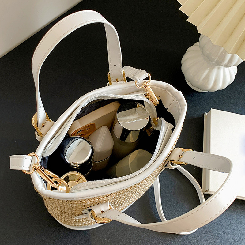 Καλοκαιρινή υφασμένη τσάντα ώμου Γυναικεία τσάντα με κουβά παραλίας Γυναικεία ψάθινα πλεκτή χειροποίητη τσάντα τσάντα μεγάλης χωρητικότητας Τσάντες ταξιδιού