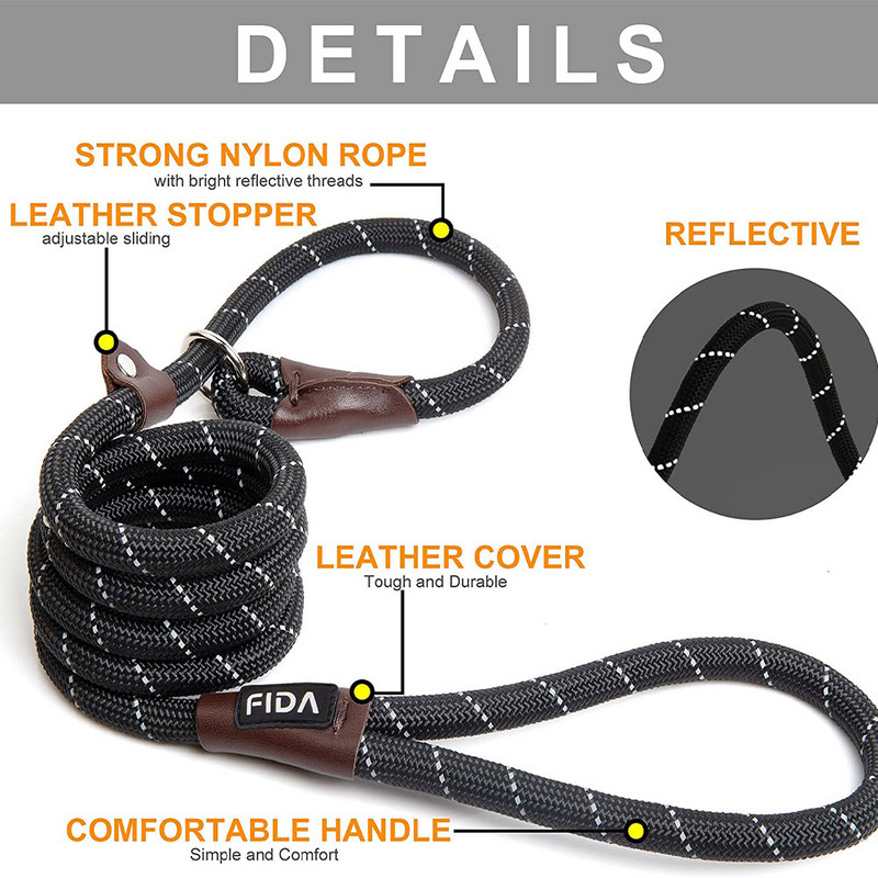 Nailon, lungime 1,5 m, lesă pentru animale de companie, dresaj în aer liber, lesă pentru câini reflectorizante, cataramă cu lanț din metal, centură de guler reglabilă pentru mici mari
