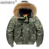 ABOORUN Meeste MA1 Bomber Joped Talve puuvillane polsterdatud mantlid Karusnahast kapuutsiga tuulejakk Parka meeste ülerõivad