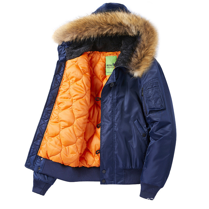 ABOORUN Meeste MA1 Bomber Joped Talve puuvillane polsterdatud mantlid Karusnahast kapuutsiga tuulejakk Parka meeste ülerõivad