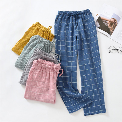 Βαμβακερό παντελόνι πιτζάμα για γυναίκες και άνδρες 2021 Νέα άνοιξη φθινόπωρο ζευγάρια Home Παντελόνια Loose καρό Sleep Bottoms Femme Night Loungear