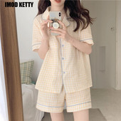 set noćne odjeće ženski 2 komada Ženska pidžama Karirane kratke hlače ljetna pidžama za žene Odjeća za spavanje Ženska odjeća Kompleti pidžama