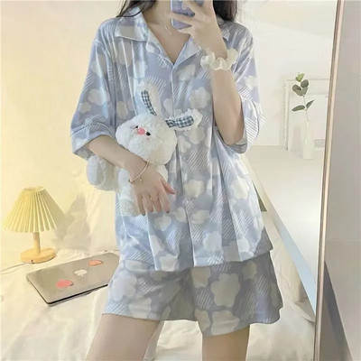 set noćne odjeće ženski 2 komada Ženska pidžama Karirane kratke hlače ljetna pidžama za žene Odjeća za spavanje Ženska odjeća Kompleti pidžama