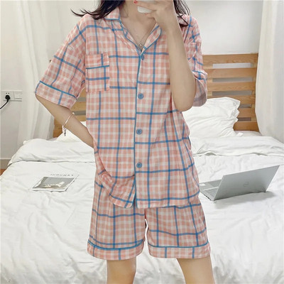 set noćne odjeće ženski 2 komada Ženska pidžama Karirane kratke hlače ljetna pidžama za žene Odjeća za spavanje Ženska odjeća Kompleti pidžama