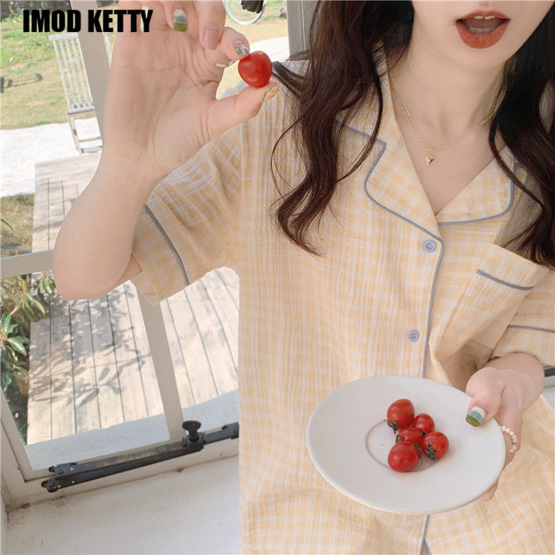 set noćne odjeće ženski 2 komada Ženska pidžama Karirane kratke hlače ljetna pidžama za žene Odjeća za spavanje Ženska odjeća Kompleti pidžama