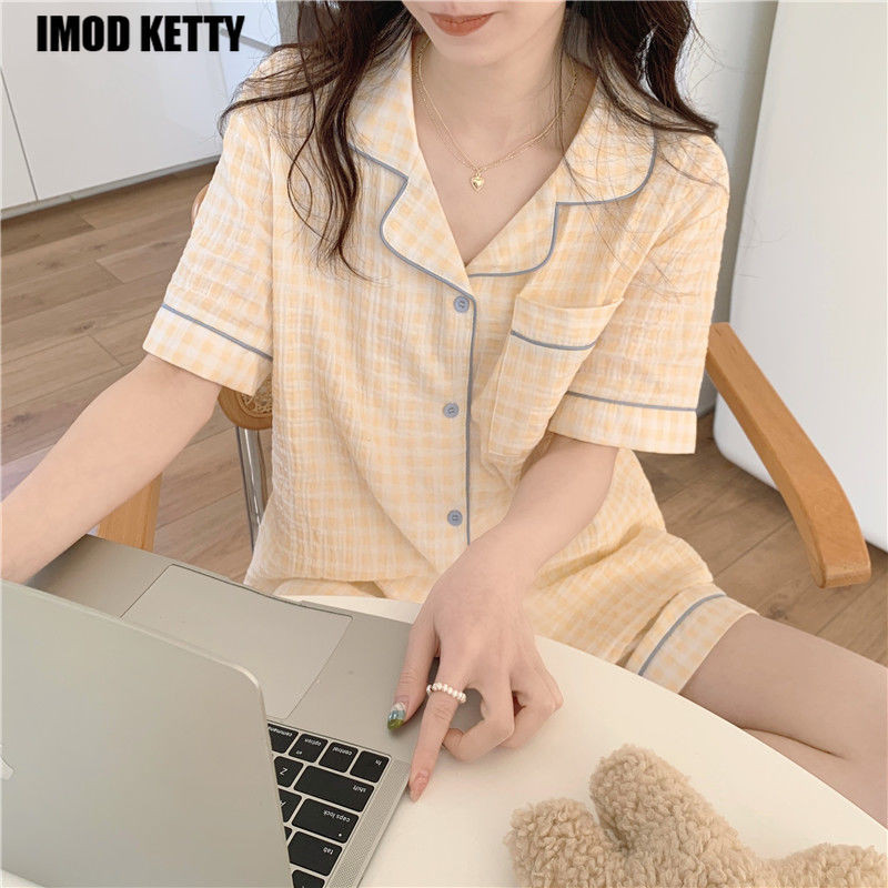 set noćne odjeće ženski 2 komada Ženska pidžama Karirane kratke hlače ljetna pidžama za žene Odjeća za spavanje Ženska odjeća Kompleti pidžama