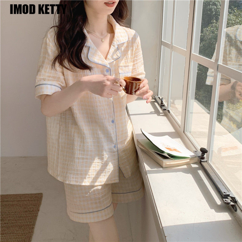 set noćne odjeće ženski 2 komada Ženska pidžama Karirane kratke hlače ljetna pidžama za žene Odjeća za spavanje Ženska odjeća Kompleti pidžama