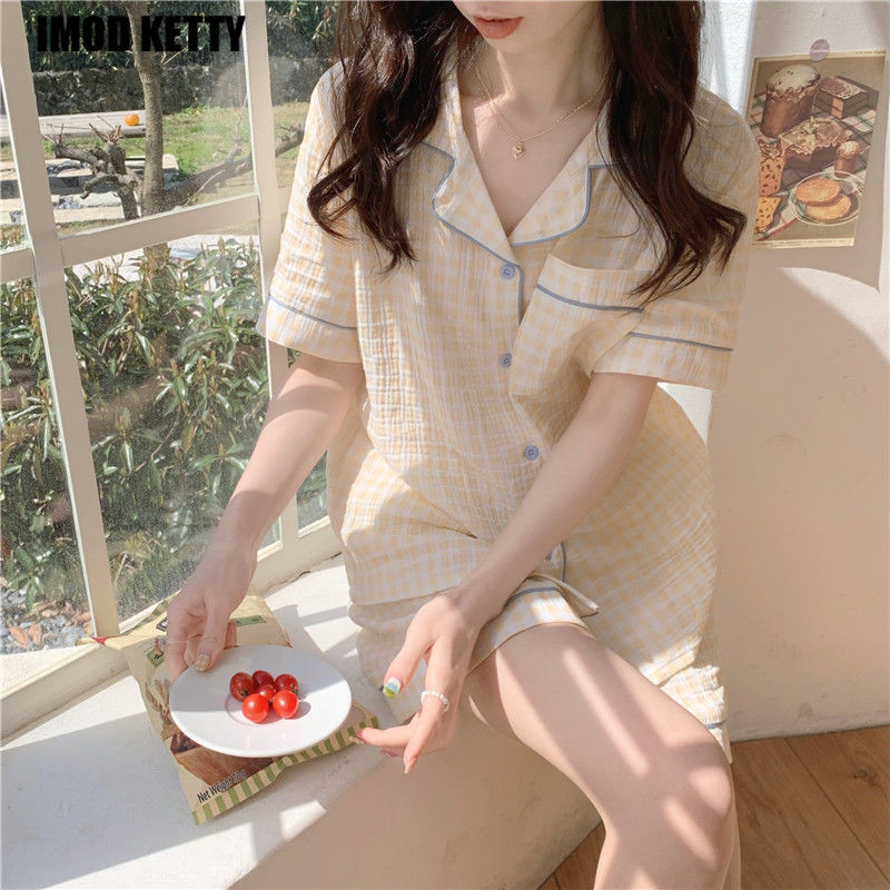 set noćne odjeće ženski 2 komada Ženska pidžama Karirane kratke hlače ljetna pidžama za žene Odjeća za spavanje Ženska odjeća Kompleti pidžama