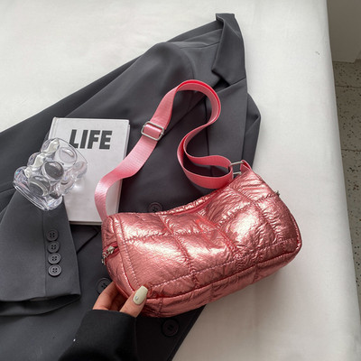 Sivler Malá ležérna prešívaná nylonová kabelka cez rameno pre ženy 2023 Nové trendy kabelky Dizajnérska polstrovaná plus bavlnená crossbody kabelka