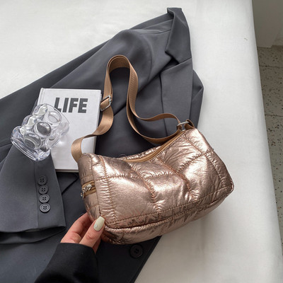 Sivler Malá ležérna prešívaná nylonová kabelka cez rameno pre ženy 2023 Nové trendy kabelky Dizajnérska polstrovaná plus bavlnená crossbody kabelka