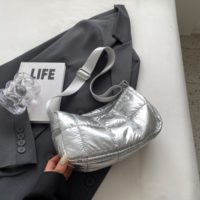 Sivler Malá ležérna prešívaná nylonová kabelka cez rameno pre ženy 2023 Nové trendy kabelky Dizajnérska polstrovaná plus bavlnená crossbody kabelka