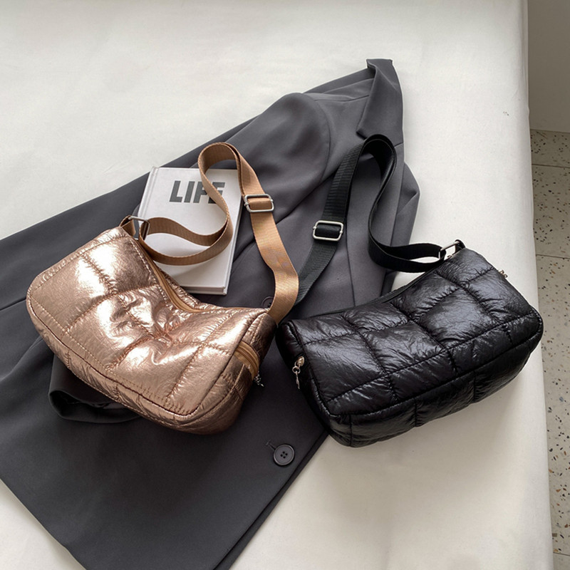 Sivler Malá ležérna prešívaná nylonová kabelka cez rameno pre ženy 2023 Nové trendy kabelky Dizajnérska polstrovaná plus bavlnená crossbody kabelka