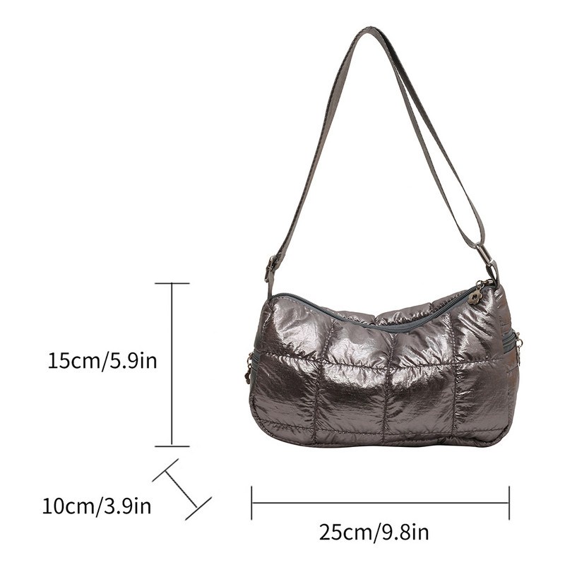 Sivler Malá ležérna prešívaná nylonová kabelka cez rameno pre ženy 2023 Nové trendy kabelky Dizajnérska polstrovaná plus bavlnená crossbody kabelka