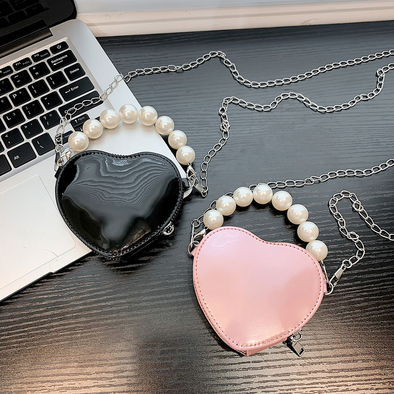 Mini genți de umăr de modă Love Heart pentru femei, perle, geantă de portofă pentru femei, cadou de petrecere de aniversare